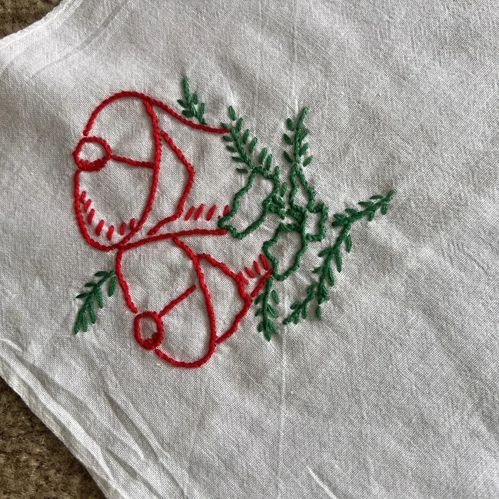 Vintage Hand embroidered Tablecloth Table Square Christmas 36
